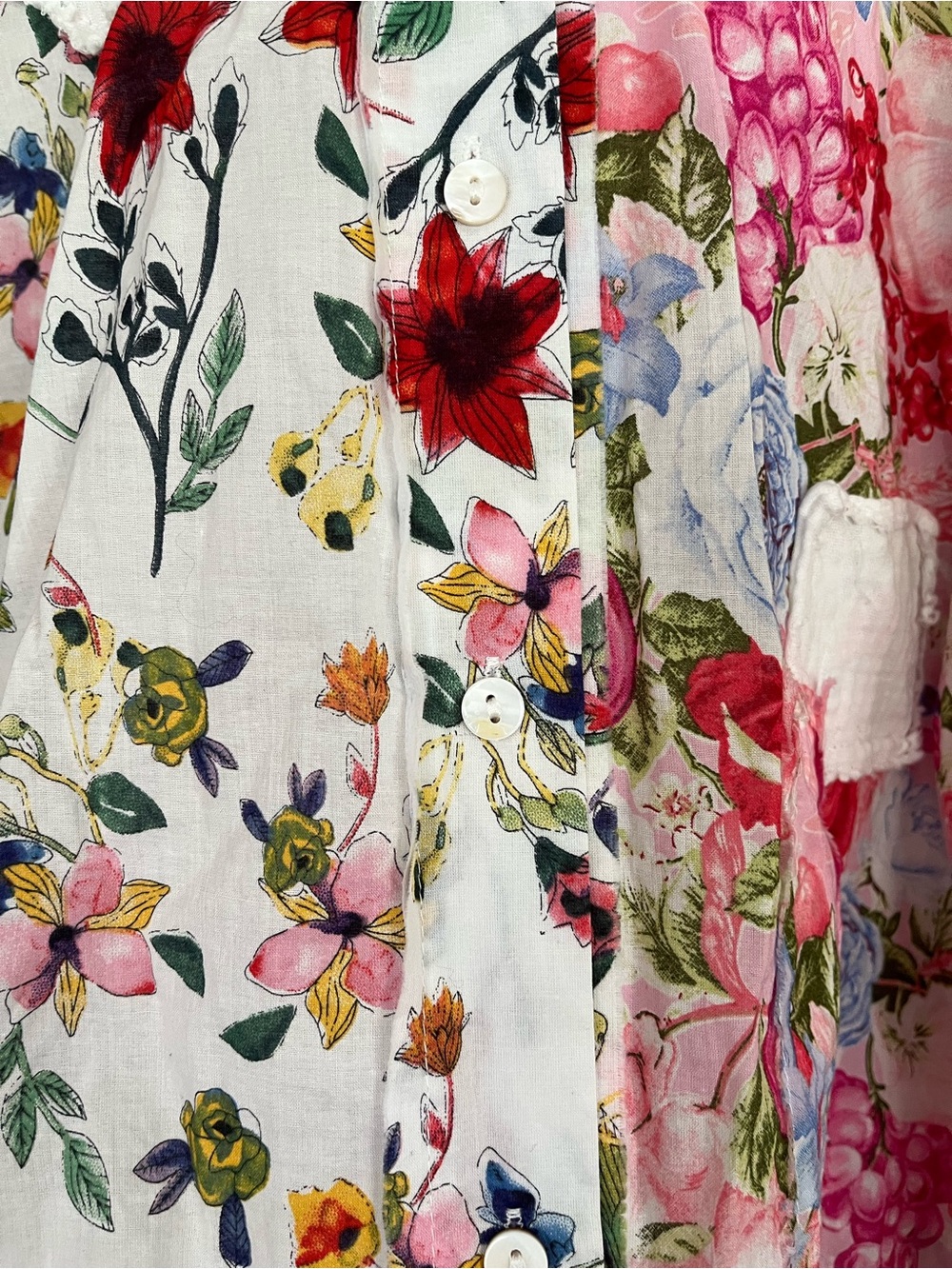 {POL} Oversized Patchwork Button-Down Shirt with Floral Contrast - Womens Small - Picture 4 of 9
